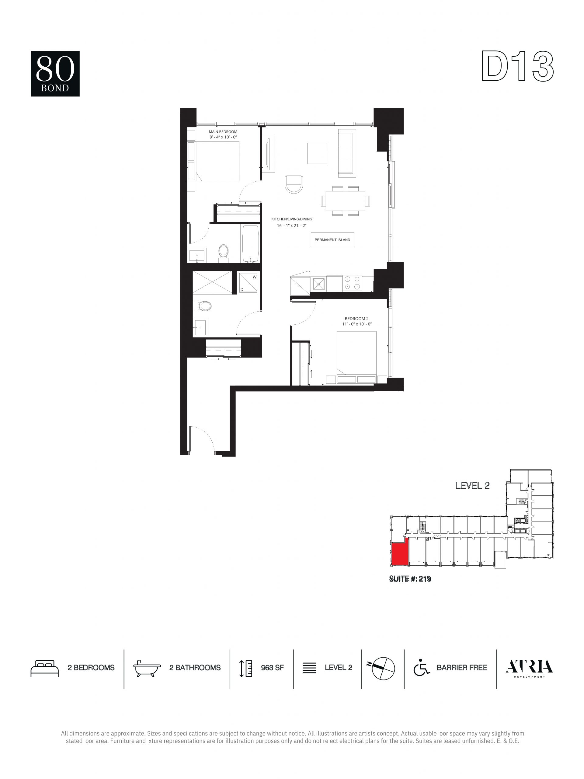 floor plan of units at 80 Bond with the D13 layout